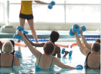 Older women doing aquarobics