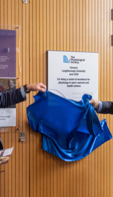 The Excellence in Physiology plaque, unveiled by Professor Clyde Williams (Loughborough University) and Professor Mike Tipton (University of Portsmouth)