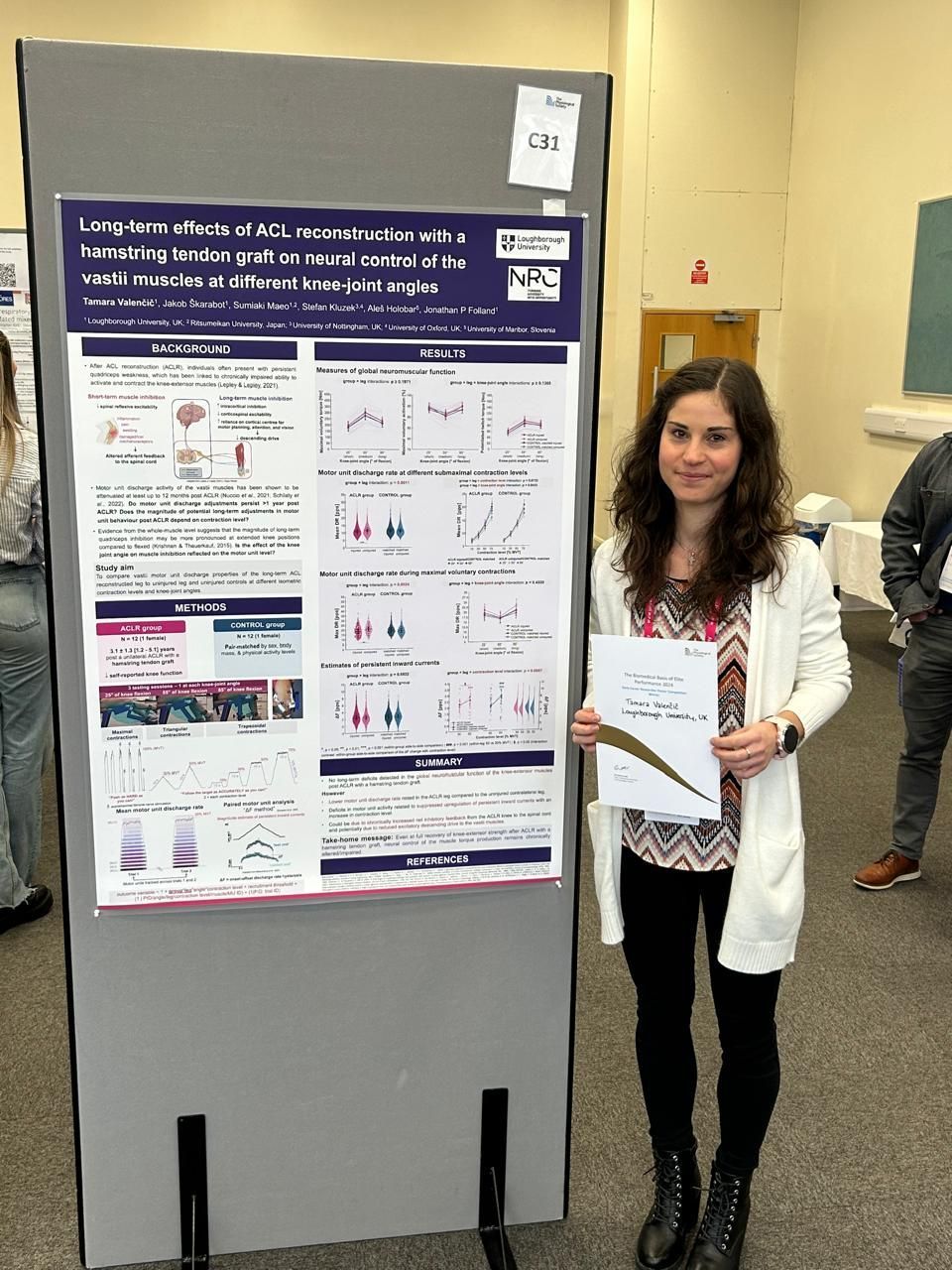 Tamara Valencic (Loughborough University, UK) Winner of the Early Career Researcher Poster Competition at The Biomedical Basis of Elite Performance 2024.