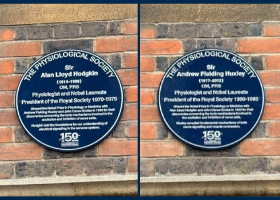 The Physiological Society honours Sir Alan Lloyd Hodgkin and Sir Andrew Huxley with blue plaque unveilings at the University of Cambridge.